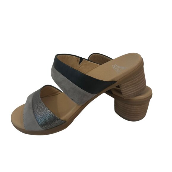 Dansko Womens Gray & Black Open-Toe Slide Sandals Size 38 Comfort Block Heels - Picture 3 of 16